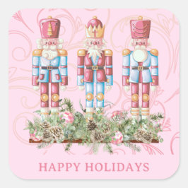 Pink Christmas Nutcracker Trio Quadratischer Aufkleber