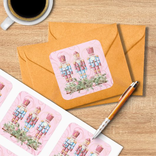 Pink Christmas Nutcracker Trio Square Sticker