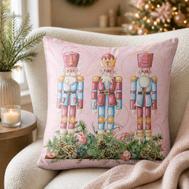 Pink Christmas Nutcracker Trio Throw Kissen