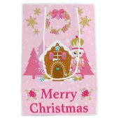 Pink Christmas Nutcracker und Gingerbrett House Mittlere Geschenktüte (Rückseite)