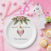 Pink Christmas Ornament Pappteller (Party)