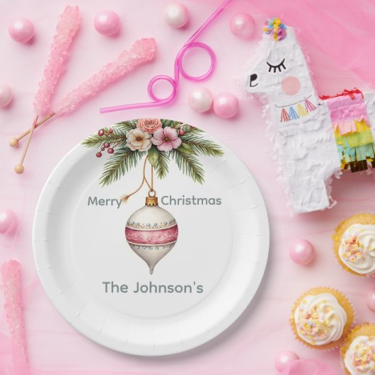 Pink Christmas Ornament Pappteller (Party)