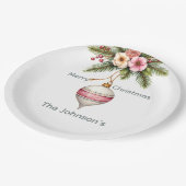 Pink Christmas Ornament Pappteller (Schrägansicht)