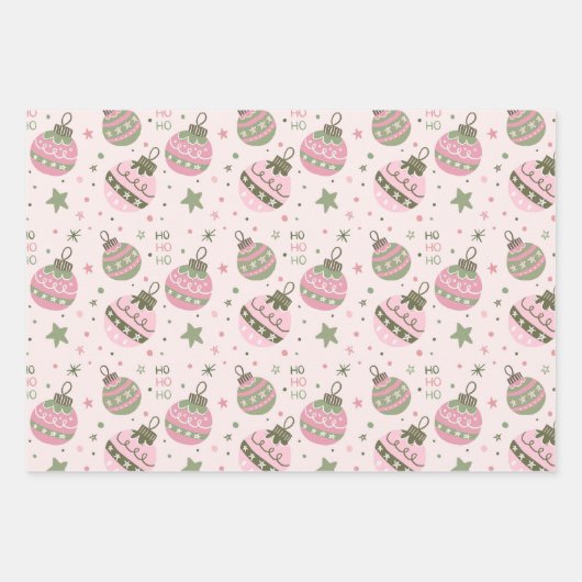 Pink Christmas Ornament Wrapping Paper Geschenkpapier Set (Vorderseite)