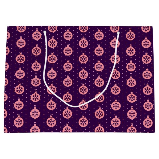 Pink Christmas Ornaments on Purple Modern Holiday Große Geschenktüte (Vorderseite)