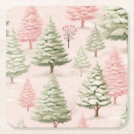 Pink Christmas Paper Coaster Rechteckiger Pappuntersetzer