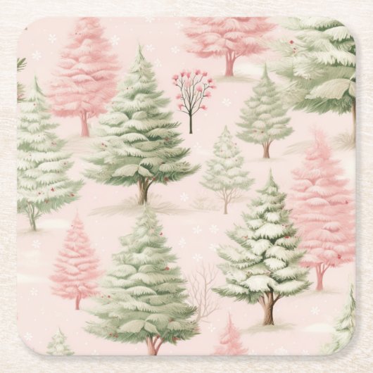 Pink Christmas Paper Coaster Rechteckiger Pappuntersetzer (Vorderseite)