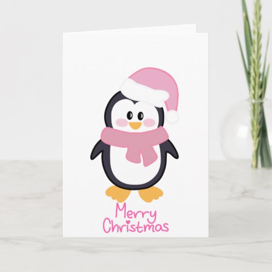 Pink Christmas Penguin Frohe Weihnachten Karte (Vorderseite)