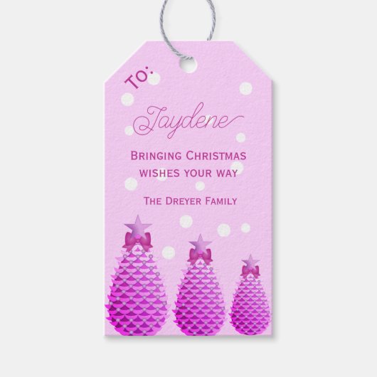 Pink Christmas Pine Cones Personalized  Geschenkanhänger (Vorderseite)