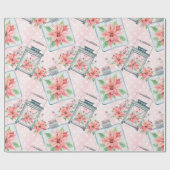 Pink Christmas Poinsettia Blume Geschenkpapier (Flach)