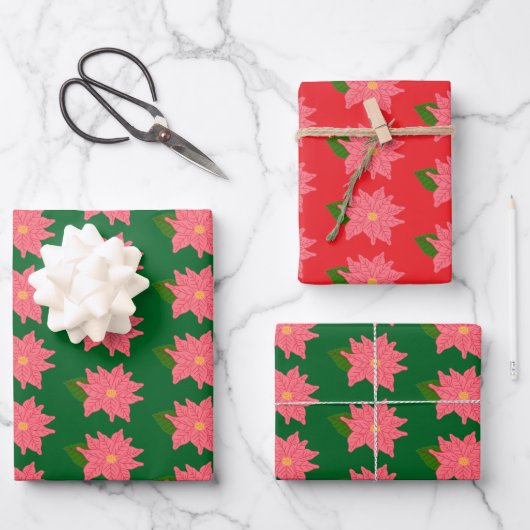 Pink Christmas Poinsettia Geschenkpapier Set (Vorderseite)