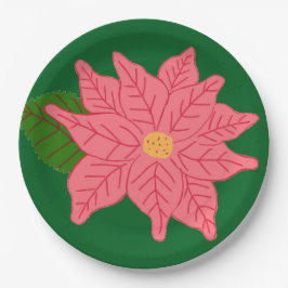 Pink Christmas Poinsettia Pappteller