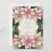 Pink Christmas Poinsettia Winter Greenery Party Einladung (Vorderseite)