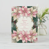 Pink Christmas Poinsettia Winter Greenery Party Einladung (Stehend Vorderseite)