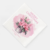 Pink Christmas Poinsettias Party Serviette (Ecke)