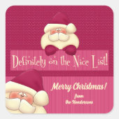 Pink Christmas Polka Dots und Santa Name Quadratischer Aufkleber (Vorderseite)
