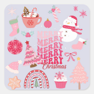 Pink Christmas Quadratischer Aufkleber