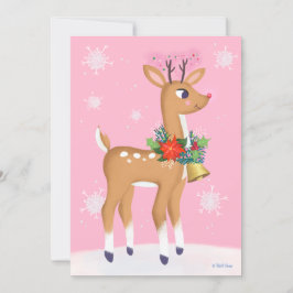Pink Christmas Retro Rudolph personalisieren Flat  Feiertagskarte