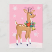 Pink Christmas Retro Rudolph Reindeer Postcard Postkarte (Vorderseite)