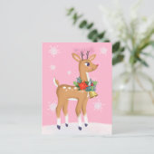 Pink Christmas Retro Rudolph Reindeer Postcard Postkarte (Stehend Vorderseite)