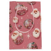 Pink Christmas Retro Santa Gift Bag Mittlere Geschenktüte (Vorderseite)