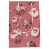 Pink Christmas Retro Santa Gift Bag Mittlere Geschenktüte (Rückseite)