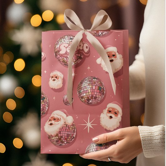 Pink Christmas Retro Santa Gift Bag Mittlere Geschenktüte
