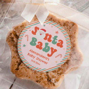 Pink Christmas Santa Baby Baby Dusche Gefallen Runder Aufkleber