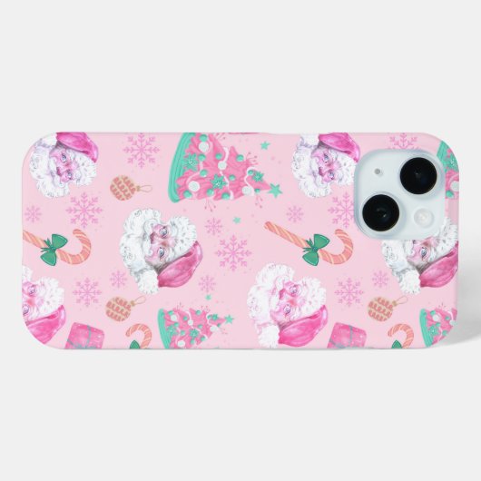 Pink Christmas Santa Clau & Tree Seamless Pattern Case-Mate iPhone Hülle (Rückseite (Horizontal))