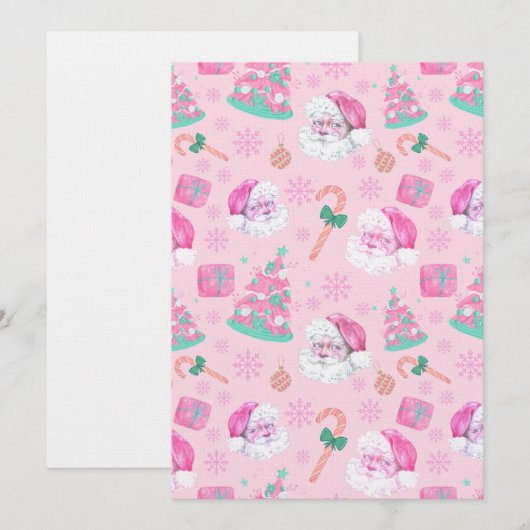 Pink Christmas Santa Clau & Tree Seamless Pattern Einladung (Vorne/Hinten)