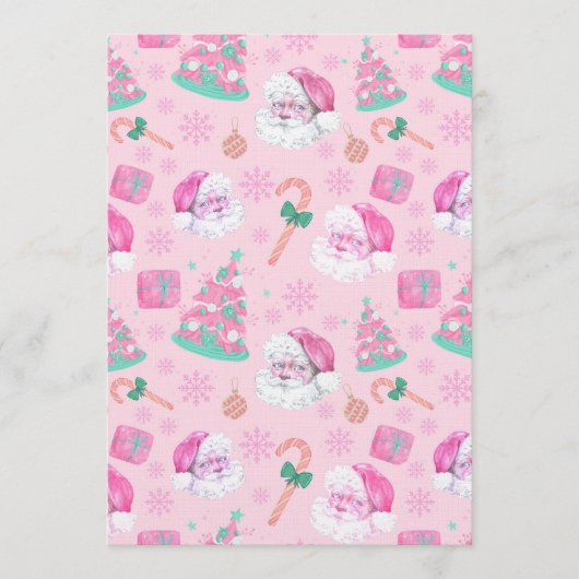 Pink Christmas Santa Clau & Tree Seamless Pattern Einladung (Vorderseite)