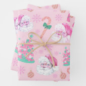 Pink Christmas Santa Clau & Tree Seamless Pattern Geschenkpapier Set (Beispiel)