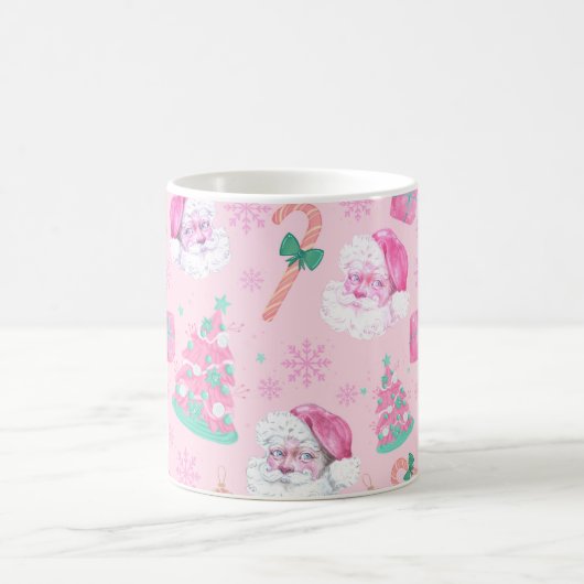 Pink Christmas Santa Clau & Tree Seamless Pattern Kaffeetasse (Mittel)