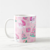 Pink Christmas Santa Clau & Tree Seamless Pattern Kaffeetasse (Links)