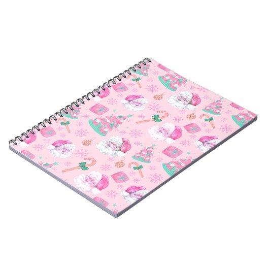 Pink Christmas Santa Clau & Tree Seamless Pattern Notizblock (Linke Seite)