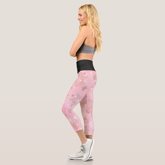 Pink Christmas Snowflakes Boho Pattern Capri Leggings (Links)