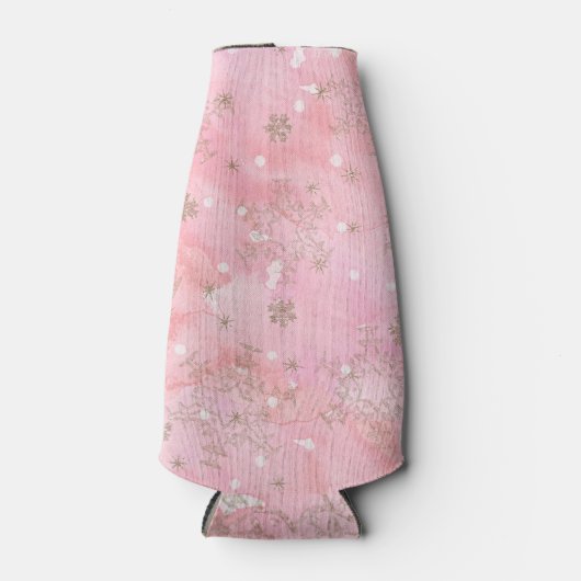 Pink Christmas Snowflakes Boho Pattern Flaschenkühler (Vorderseite)