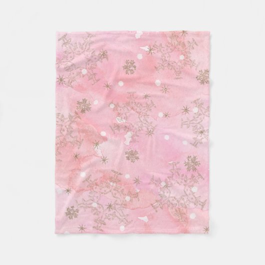 Pink Christmas Snowflakes Boho Pattern Fleecedecke (Vorderseite)