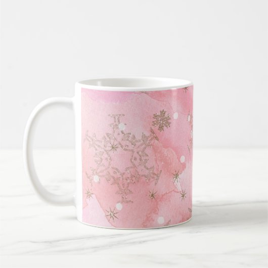 Pink Christmas Snowflakes Boho Pattern Kaffeetasse (Links)