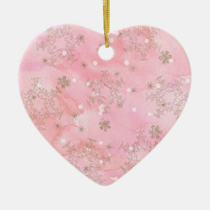 Pink Christmas Snowflakes Boho Pattern Keramik Ornament