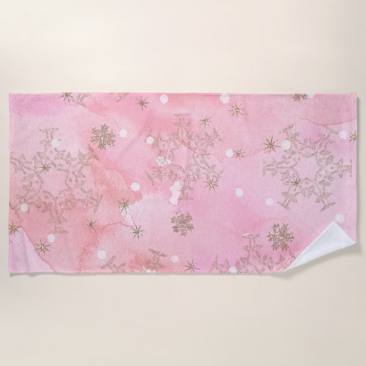 Pink Christmas Snowflakes Boho Pattern Strandtuch (Vorderseite)