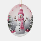 Pink Christmas Snowman Keramik Ornament (Rechts)