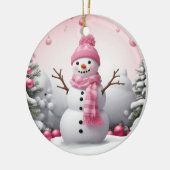 Pink Christmas Snowman Keramik Ornament (Links)
