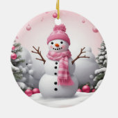 Pink Christmas Snowman Keramik Ornament (Hinten)