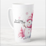 Pink Christmas Snowman Marshmallow World Milchtasse<br><div class="desc">Wenn Sie ein rosa Weihnachtsdesign schätzen, werden Sie diesen rosa Schneemann aus Marshmallows in rosa Hut und Schal mit Zweiarmen Liebe finden. Random rosa Schneeflocken flattern um ihn herum mit rosa Marshmallows neben ihm zusammen mit einem rosa Weihnachtsbaum. Die Nachricht lautet: "Es ist eine wintery marshmallow world", die nach Ihren...</div>