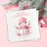 Pink Christmas Snowman Party Serviette<br><div class="desc">Rosa Weihnachten Snowman Party Servietten für eine festliche Feier.</div>