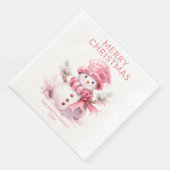 Pink Christmas Snowman Party Serviette (Ecke)
