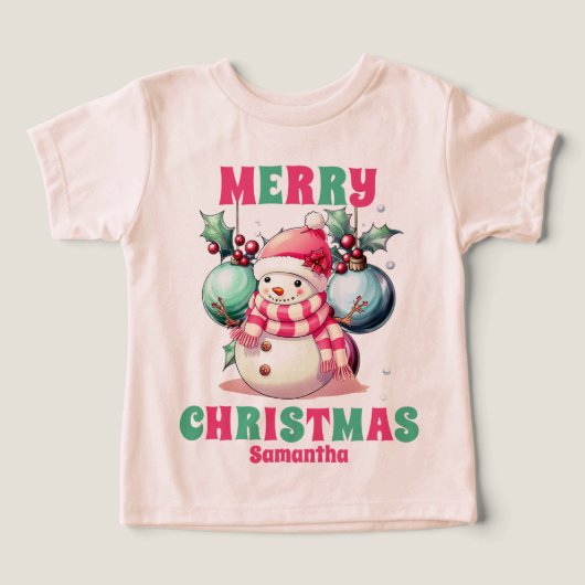Pink Christmas Snowman Personalisierter Name (Design Vorderseite)