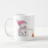 Pink Christmas Snowman Roasting Marshmallows Kaffeetasse (Links)