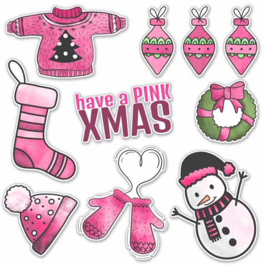 Pink Christmas Sticker Pack (Vorderseite)